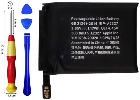 Vvuilsty A2327 - Batería de repuesto para Watch Series 6 Gen de 44 mm, batería recargable de 0 ciclos, compatible con Apple Watch Series 6 Gen de 44 mm, con kits de herramientas de reparación