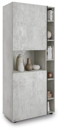 MOBILI FIVER, Modulares Bücherregal Romina (76,8 x 173,6 cm), Grauer Beton, Made In Italy