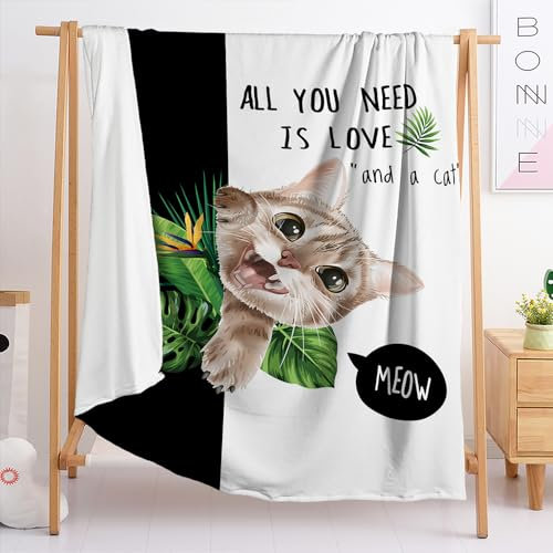 Kuscheldecke Tropische Schwarze Katze Decke Flanell Kuscheldecke Flauschig Kuscheldecken Weich Wohnzimmerdecke Waschbar Decken für Sofa Warm Sofadecken Decke für Sofa Fluffy Blanket 130x150cm