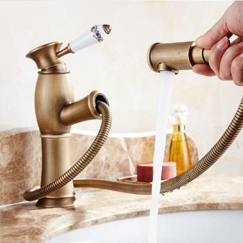 Rubinetto da bagno estraibile, rubinetto per lavabo con doccetta estraibile, rubinetto per bagno, miscelatore monocomando, per bagno