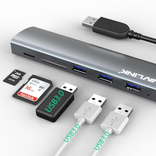 USB Hub, WAVLINK USB-A Adapter with 3* USB-A 3.0 Ports, TF/SD, usb Adapter 5V/2A Power Supply Port for Mac, Window, Dell,XPS,Thinkpad and More
