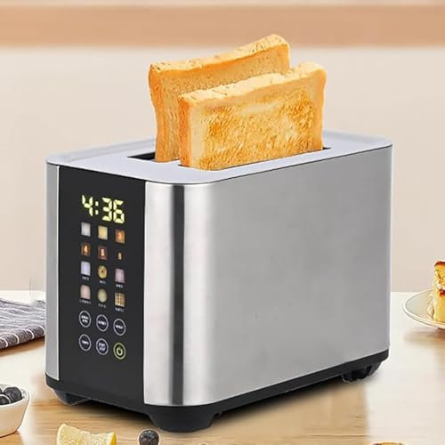 Tostadora inteligente con pantalla táctil de 2 rebanadas,tostadora de acero inoxidable de 920 W con 6 niveles ajustables,temporizador digital y función de sonido, tostadora multifuncional for desayuno