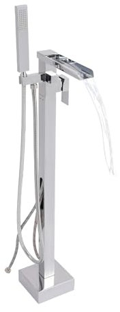 Susoso Robinet de baignoire sur pied avec tuyaux d'eau chaude et froide - Design eau chaude et froide - Pour salle de bain dans les maisons privées - Argenté