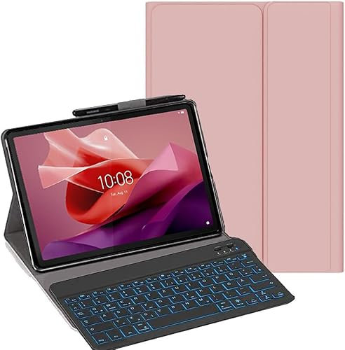 YHFZR Tastiera Custodia per Lenovo Yoga Tab Plus 12,7'' 2025, [Italiana Layout] 7 Colori Backlit Tastiera Wireless Con Custodia Protettiva Per Lenovo Yoga Tab Plus 12,7'' Tablet 2025, Rosa