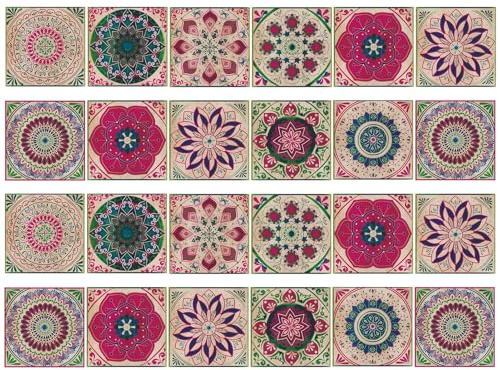 Set di 24 adesivi da parete autoadesivi in PVC, per decorazione della stanza, colore rosso, 10 x 10 cm