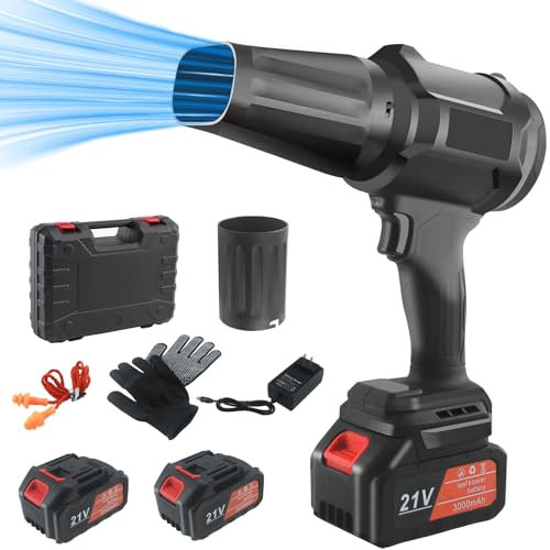 Timisea Turbo Leaf Blower Cordless Set with 2 Batteries & Charger - Lithium Cordless Blower for Leaves, Cars, Industry - Lightweight, Variable Airflow