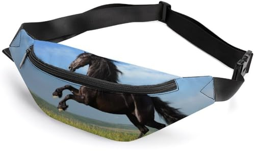 JiuPopular Gürteltasche, schwarzes Pferd, verstellbare Bauchtasche zum Laufen, Spazierengehen, Wandern