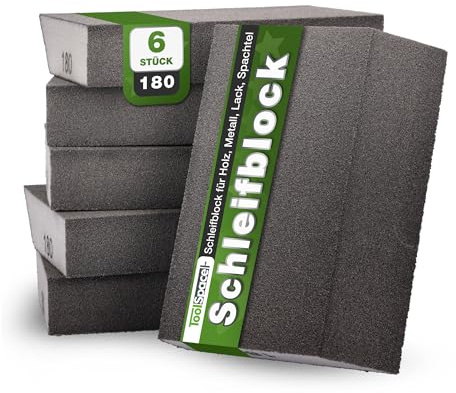 ToolSpace Schleifschwämme Schleifblock 6 Stück 180 Körnung 100x68x25 mm | Schleifpads Waschbar Wiederverwendbar Schleifklotz Schmirgelpapier Polieren Materialien Metall Stahl Holz Lack Nass Trocken