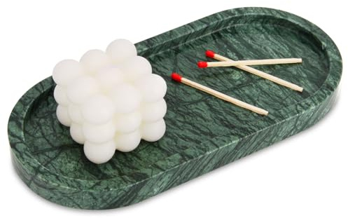 Oval Marble Tray, Blackish Green, 25 x 12 cm | Natural Stone, Luxury Home Kitchen Bathroom Vanity Tray, Decorative Trays for Coffee Perfume Jewelry Makeup Key