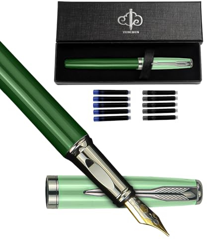 YUNCHUN Fountain Pens Set for Writing, Fancy Medium Nib Ink Pens of Morandi Color with 5 Black and 5 Blue Refills Cartridges, Best Pen Gift Set for Men & Women, Office Professional Pen for Work, Green