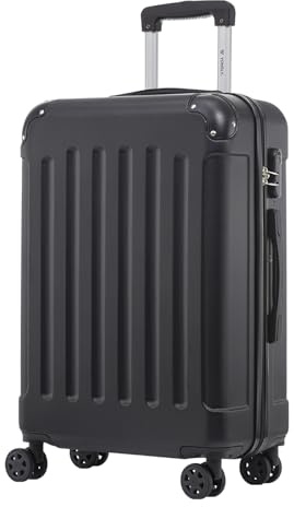 YONSLY Trolley Koffer Suitcase, Reisekoffer, Rollkoffer Handgepäck, Hartschalenreisekoffer mit 4 Rollen 360°, Zahlenschloss, Weicher Gummigriff für Reisen, Camping (L, Schwarz)