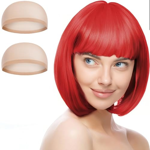 Aomig Kurze Bob Perücke, 2/3/4Pcs Bunte Neon-Bob-Perücke, Pony-Perückeen | Perücken Haarteile Cosplay für Nachtclub/Tanzen/Karneval/Fasching Motto Party Halloween Dekorationen