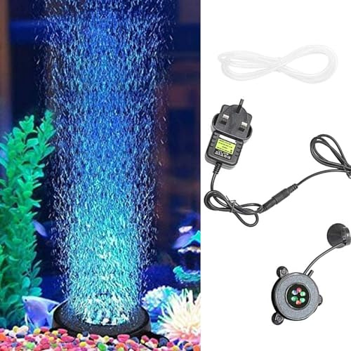 LED Aquarium Bubble Light, RGB Air Stone Disk with Plug, IP68 Waterproof for Fish Tank & Pond Decoration