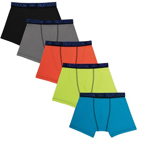 Fruit of the Loom Boys' and Toddler Boxer Briefs, Tag Free & Breathable Underwear, Assorted Color Multipacks, 5 Pack - Breathable Micro Mesh, L