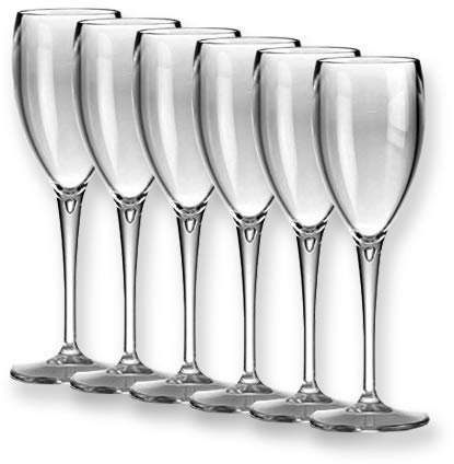 Cartaffini - N.6 Bicchieri Flute in policarbonato Trasparente, capacità al Bordo 17 cl