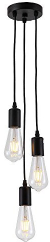 HJXDtech 3 Way Ceiling Pendant Cluster Light Fitting Lights E27 Socket Hanging Light Industrial Ceiling Lights (Black)