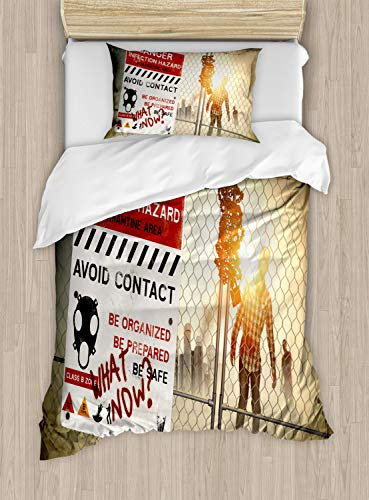ABAKUHAUS Zombie Duvet Cover Set Twin Size, Dead Man Walking, Decorative 2 Piece Bedding Set with 1 Pillow Sham, 170 x 220 cm - 75 x 50 cm, Multicolor