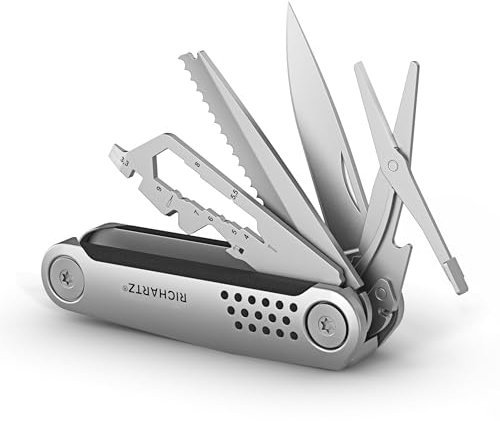 RICHARTZ STRUKTURA knife 15+ | Taschenmesser-Multitool mit 15 Funktionen | matt gestrahlter Edelstahl | Multitool Messer mit Safety-Lock-Verriegelung | Multifunktionsmesser