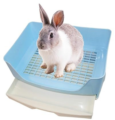 kathson großes Kaninchenklo zum Trainieren, Töpfchen-Ecktoilette mit Schublade, größes Klo für erwachsene Hamster, Meerschweinchen, Frettchen, Galesaur, Hase und andere Tiere (Blau)