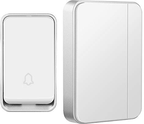 『Keine Batterie Erforderlich』Drahtlose Türklingel wasserdicht, AURTEC-Türklingel-Kit mit 1 Empfängern und 1 Presse mit Eigenantrieb, 51 Glockenspiele, 4 Lautstärkepegel,Weiß