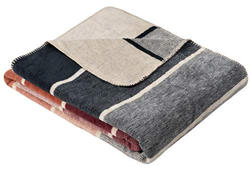 s.Oliver gestreifte Kuscheldecke 150x200 cm - Blockstreifen Decke Bordeauxrot blau, Sofadecke aus kuschelweicher und pflegeleichter Baumwollmischung