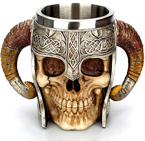 Stainless Steel Skull Mug Viking Drinking Cup Skeleton Resin Beer Stein Tankard Coffee Mug Tea Cup Halloween Bar Drinkware Gift