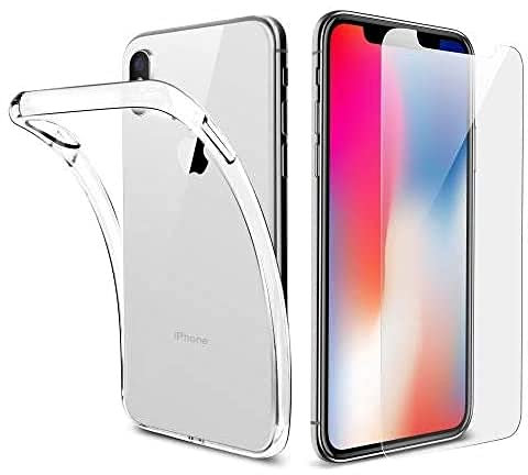 Little Boutik Coque Silicone Transparente + Verre Trempe pour iPhone X/XS