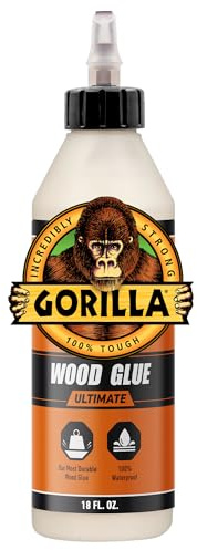 Gorilla Ultimate Waterproof Wood Glue, Natural Color, 18 oz (Pack of 1) – For Wood Working Projects and Repairs, Indoor & Outdoor