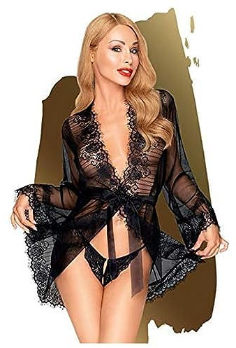 PENTHOUSE Kimono | Dessous | Hypnotic power | Erotik | schwarz | 2 Teile | Dessous Damen Sexy Unterwäsche | Sexy Dessous für Damen für Sex | Unterwäsche Frauen | Reizwäsche | Lingerie | Für Erwachsene