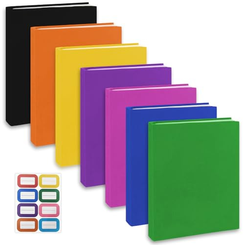 KICNIC Colored Book Covers 7 Pack, 6x9 Inch Stretchable Book Sox Suitable for Most Hardcover Books, Up to 8.5 Inch x 9.5 Inch, Washable, Reusable Textbook Covers with Label Sticker