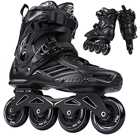 Inline-Skates Anfänger-Rollschuhe 90A PU-Räder ABEC-7-Lager aus Aluminiumlegierung Halterung Sport-Rollschuhe Familie im Freien für Erwachsene Frauen Männer,Schwarz,EU40/ UK6.5