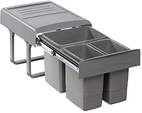 ekotech 90094162S Abfallsorter MEGA mit 1x 15 u. 2x 7 Liter Abfallvolumen / 3-fach Trennung/Soft Closing System
