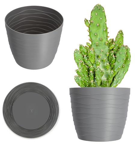KADAX Pot de fleurs en plastique - Diamètre : 11 à 19 cm - 7 couleurs - Simple - Pot de fleurs moderne - Protection robuste - Diamètre : 13 cm - Gris