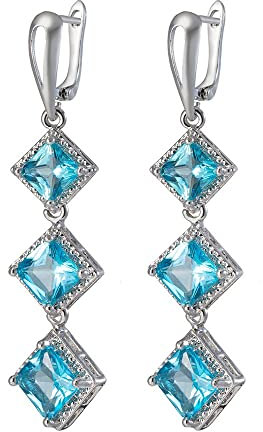 ZESLIV Damen hängende Ohrringe lang Weißgold Strass kristall Blau Boho Ohrringe Ohrhänger Hängeohrringe Ohrstecker Modeschmuck