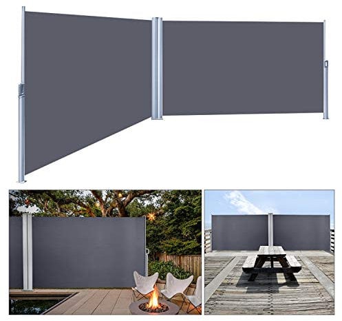 Joparri Seitenmarkise 180 x 600 cm Anthrazit ausziehbare Markise Sonnenschutz Windschutz Seitenrollo Sichtschutz mit Bodenhalterung für Balkon und Terrasse seitliche Vordächer Balkone
