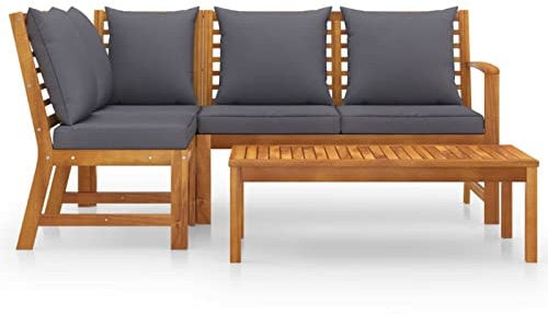 Festnight Lounge Set Holz 4-tlg. Balkonmöbel Gartenlounge Outdoor Loungemöbel Terrasse Ecksofa Gartengarnitur Terassenmoebel Set mit Auflagen DunkelgrauMassivholz