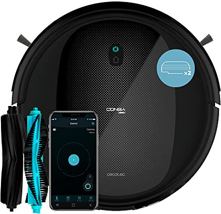 Cecotec Robot Aspirador y Friegasuelos Conga 1990 Connected X. 4 en 1 con Tanque Mixto: Aspira, Barre, Friega y Pasa la mopa, App para Smartphone y Control por Voz, 2 Cepillos, 1400 Pa