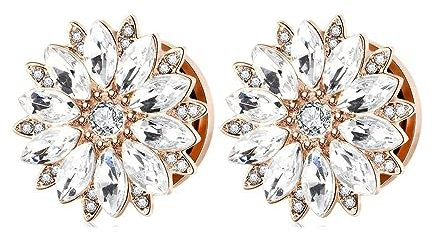 Tunnel 14MM, Plugs 14MM Edelstahl Blume mit Zirkonia Rosegold 2 Stück Ohr Expander Flesh Schmuck Damen