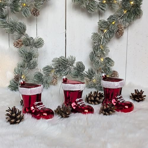 Christbaumkugel - Tannenbaumschmuck Nikolaus Stiefel 3er Set 8,5cm zum Aufhängen für den Weihnachtsbaum