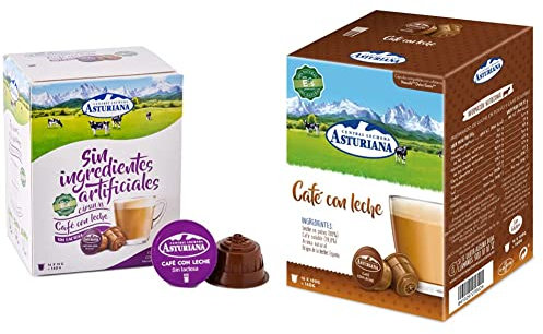 Central Lechera Asturiana Cápsulas de Café con Leche sin Lactosa y Café con Leche, 4 x 16 cápsulas