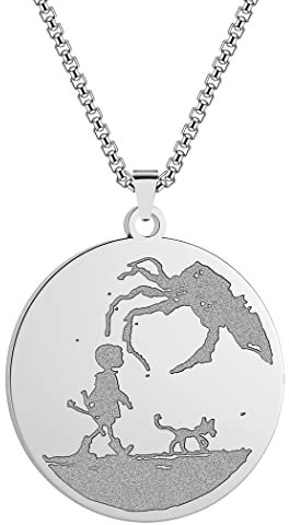 QIAMNI Coraline inspirierte Silhouette Halskette für Frauen Männer Edelstahl Gold Silber Runde Anhänger Kette Halskette Schmuck (Silver)