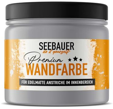 SEEBAUER diy Wandfarbe Grau 300ML für Innen (No. 220 Grey Stone) Edelmatte graue Innenfarbe - Grautöne sehr hohe Deckkraft - Matt, Abwaschbar und Tropffrei