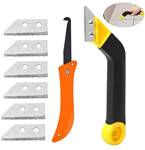 8 Stück Fliesenfugen Entfernen,Abgewinkelt Fugenentferner Fugenkratzer Fliesen Mit 6 Stück Ersatzklingen Hand Fliesenfugen Entfernen Werkzeug für Küche Badezimmer Wand Bodenfliesen Reinigung