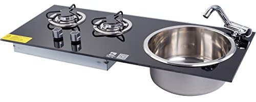 DISHENGZHEN 2 Burner RV Propane Stove Sink Combo - Perfect for Camper, Camping, Boating, and Bar Sink