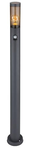 GLOBO Stehlampe Bewegungsmelder Pollerleuchte außen Gartenlampen anthrazit IP44, Standleuchte Terrasse Balkon, Edelstahl rauchfarben, 1x E27 Fassung, DxH 12,7x110cm