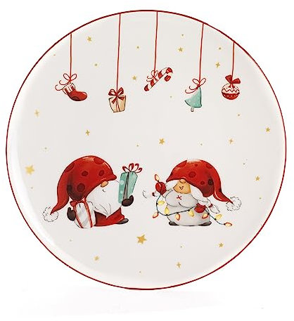 PABEN Piatto Natalizio con Gnomi 26.7cm in Ceramica