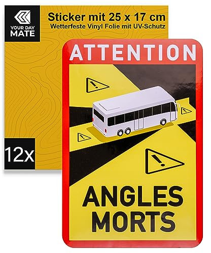 Aufkleber für Toter Winkel, 12 Stück, 25 x 17 cm, selbstklebende Folie für Wohnmobil und Bus, vorgeschrieben für KFZ ab 3,5 Tonnen in Frankreich, Attention Angles Morts Sticker, Wohnwagen Klebesticker