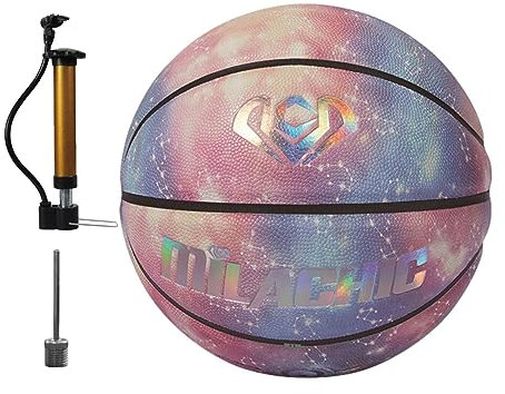 Supatmul Reflektierender Basketball, Leuchtend Basketball im Dunkeln, reflektierender holografischer Basketball, Größe 7, PU Leder Basketball für Kinder und Erwachsene (mit Luftpumpe)