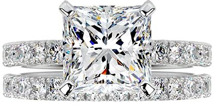 YDD 9ct/14ct/18ct Solid Gold Moissanite Engagement Ring Sets, 1-2 CT Center Princess Cut Bridal Rings Set for Women Girlfriend Her Wedding Anniversary H-V (925 Sterling Silver)