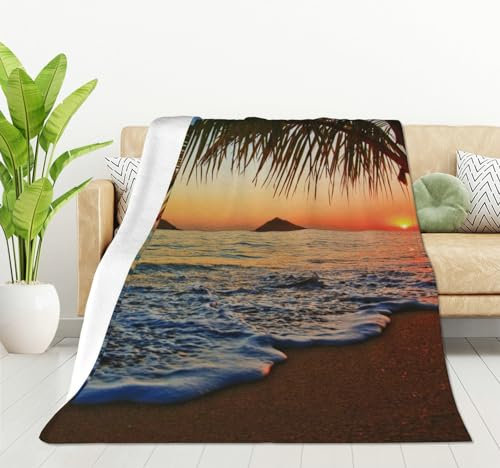 HGOD Designs Pacific Sunrise at Lanikai Beach Throw Blanket Hawaii Blanket Super Soft Flanell Throw Blanket Lightweight Plush Fuzzy Bed Blanket for Bedding Sofa and Travel 130x150cm